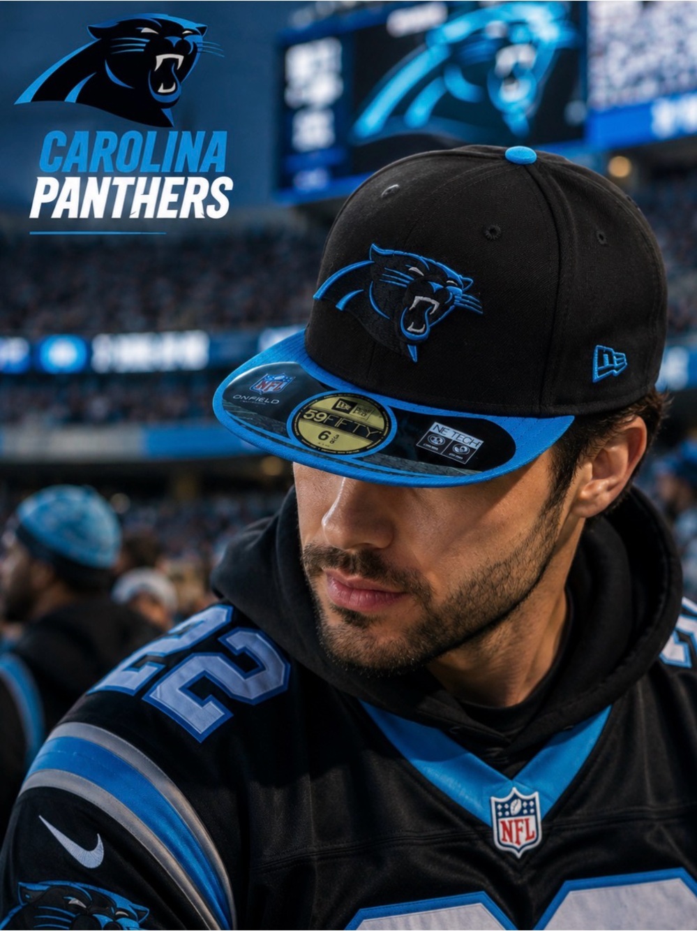 Carolina Panthers NFL Football New Era 59Fifty Fitted Hat Cap Size 6 3/8